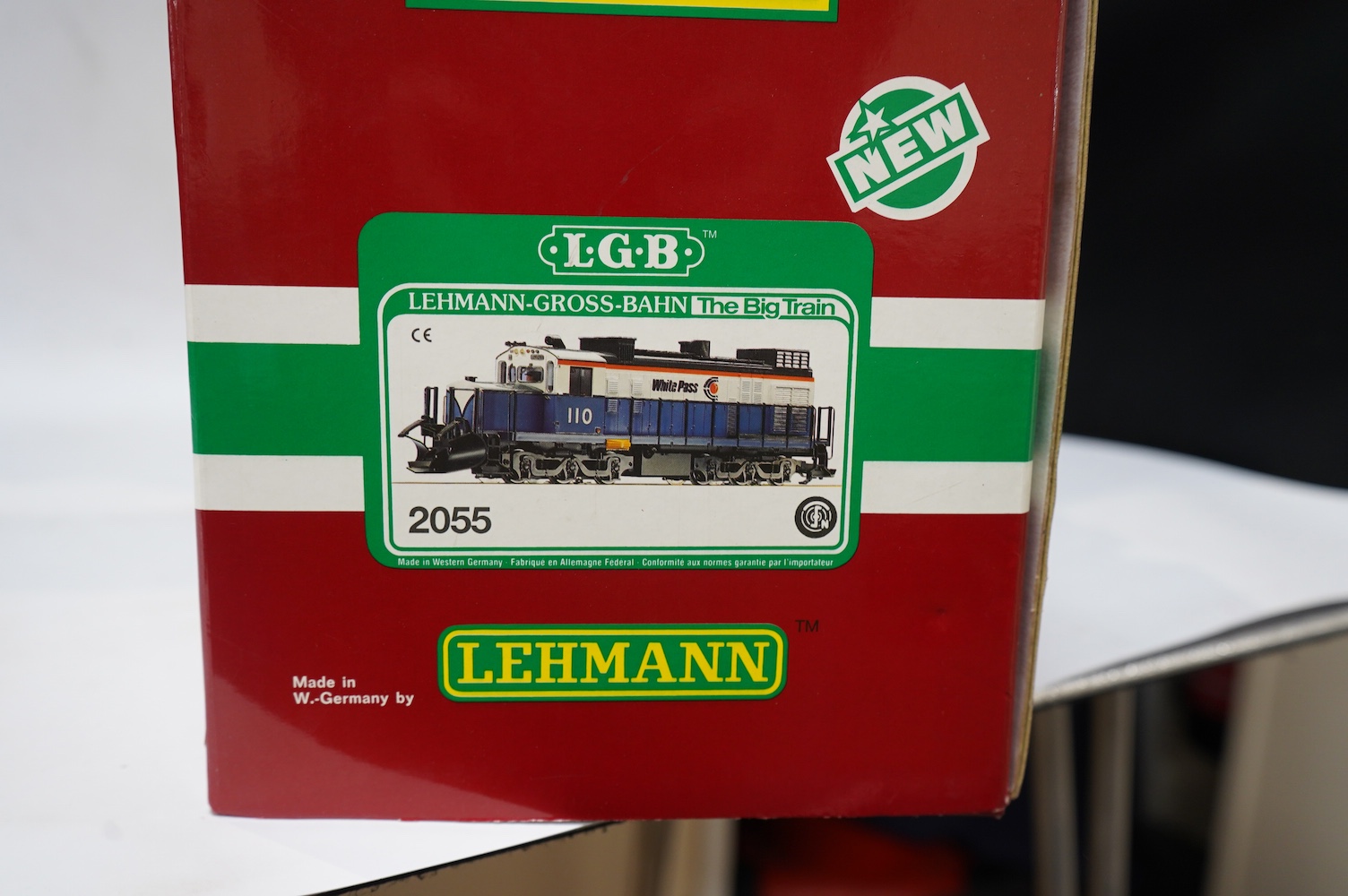 A boxed Lehman LGB (2055) G scale railway White Pass Co-Co diesel locomotive, 110, in blue and white livery. Condition - good, evidence of very minor running wear only.